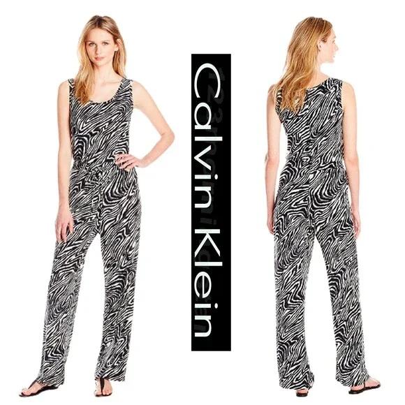Calvin Klein NEW Black Combo Drawstring Sleeveles Jumpsuit - Picture 3 of 10